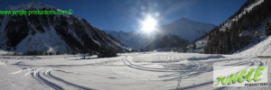 Snowy Location in early autumn, snow in the valley, possibility to build a kicker for skier and snowboarders